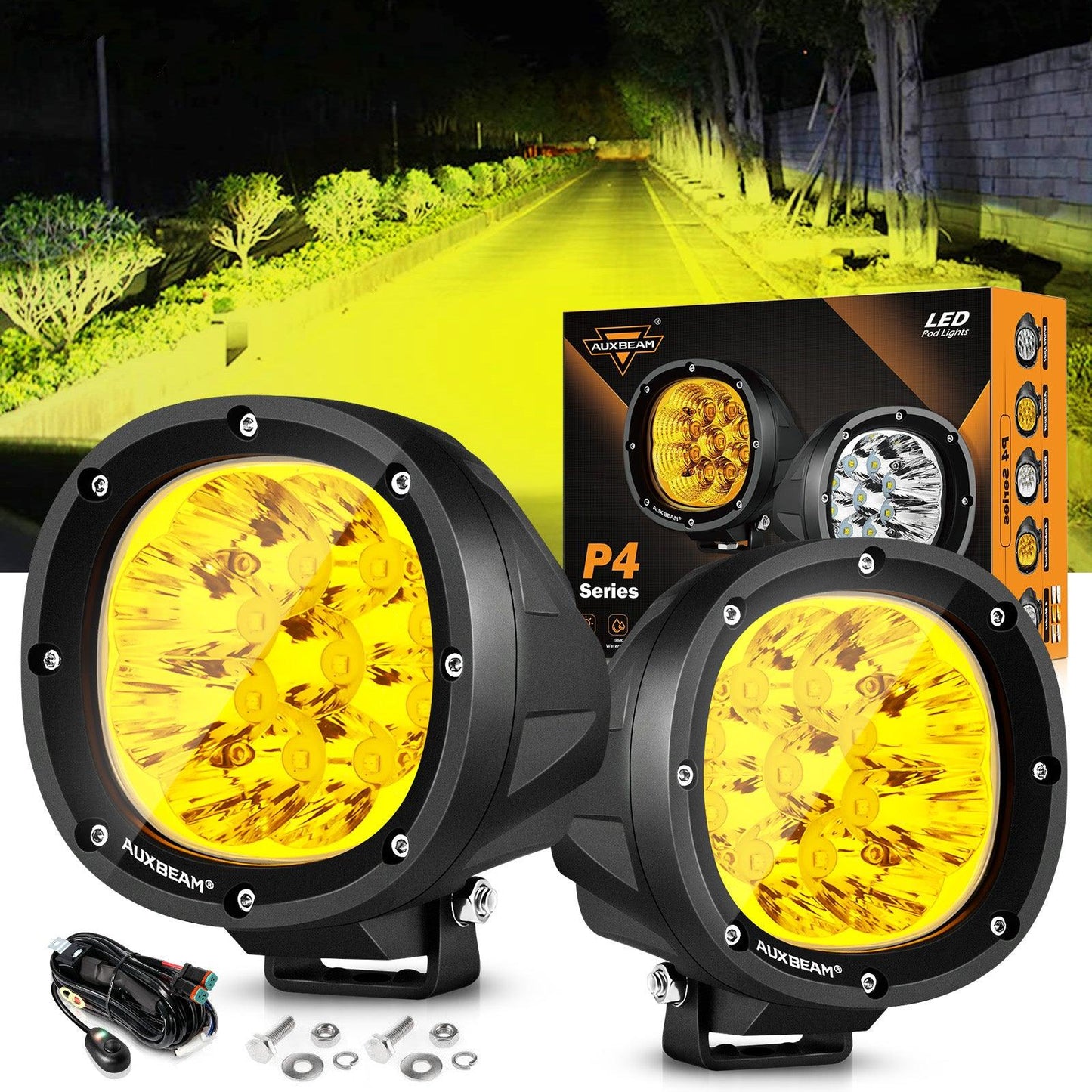 4 INCH 90W ROUND LED DRIVING LIGHTS SPOT AMBER OR WHITE POD LIGHTS