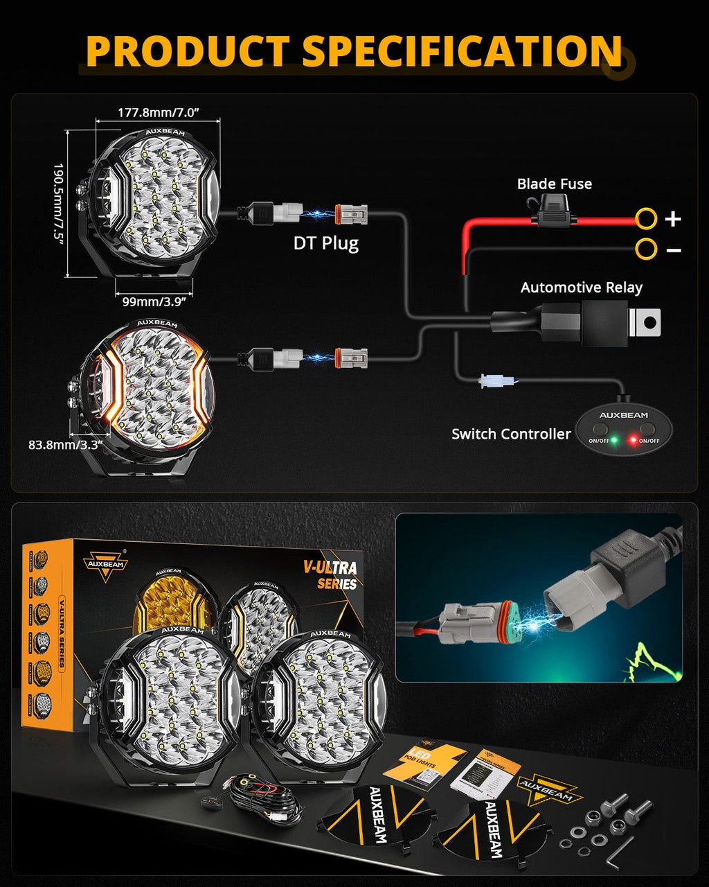 V-ULTRA SERIES | 5 INCH 226W LED SIDE SHOOTER WHITE OR AMBER POD LIGHTS WITH AMBER DRL